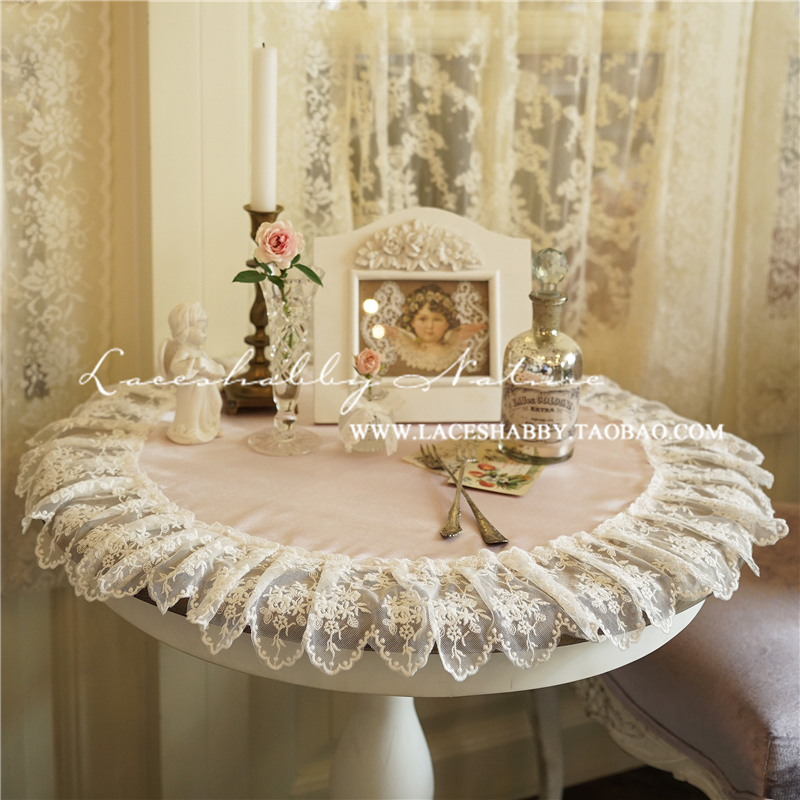 Vintage French cotton lace embroidered luxury satin laceshabby original handmade custom drapery tablecloth
