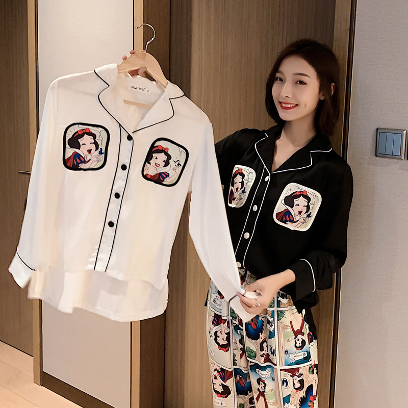Snow White cartoon black pajamas female spring autumn summer same style cartoon cartoon student ice silk home clothes suit