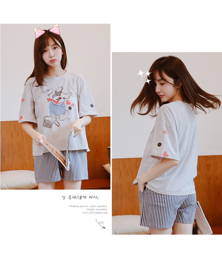 Cặp đôi đồ ngủ Dịch vụ gia đình nữ mùa hè Phiên bản Hàn Quốc lỏng lẻo phim hoạt hình cotton nam tay áo ngắn Bộ đồ mùa hè dễ thương pijama nam cotton