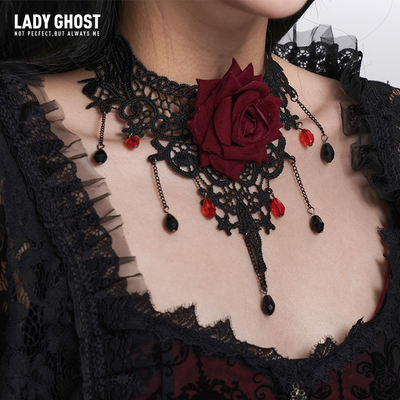 Ghost Girl's unique rose necklace, black choker necklace, subculture Halloween outfit accessories