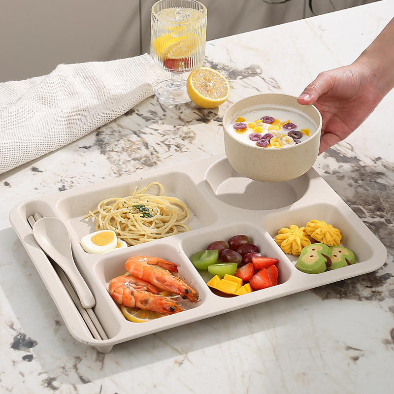 Wheat Straw Divided Plate Set for Home Use, Student Divided Plate, Plastic Adult Dinner Plate, Canteen, Restaurant, Fast Food Plate