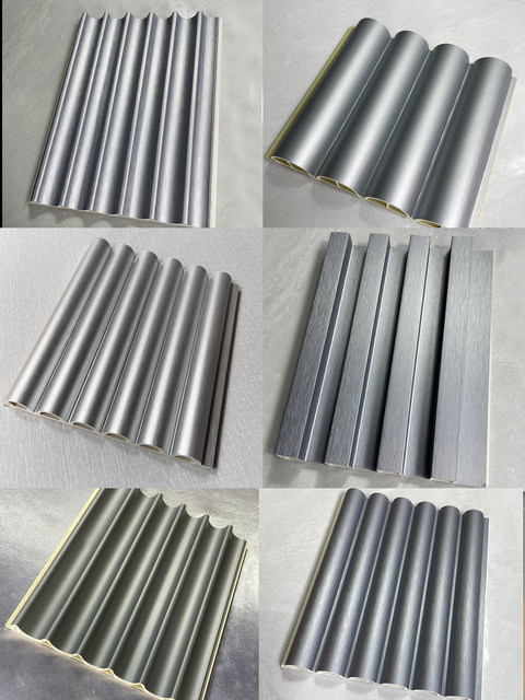 Metallic Silver Eco-Wood Grille Panels, Semi-Circular Wave-Shaped Background Wall Panels, Decorative Bamboo Wood Fiber Great Wall Panels