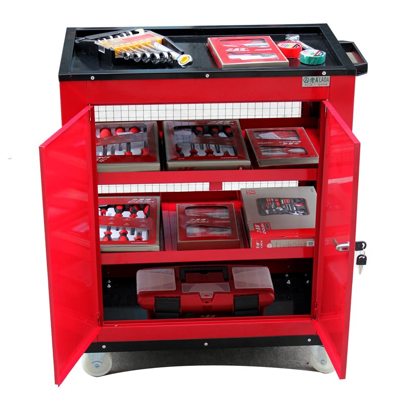 Old A double-door mesh cover three-layer tool car auto repair parts storage trolley iron metal hardware iron cabinet trolley
