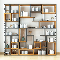 Wrought iron bookshelf shelf floor industrial style creative living room Bogu display shelf bookcase Nordic office partition