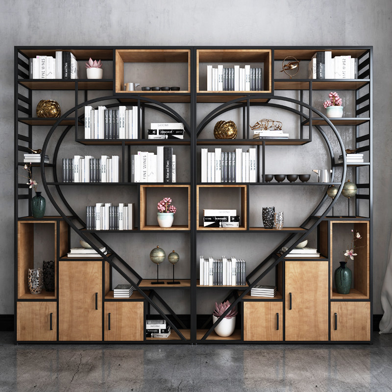 Iron Solid Wood Bookshelf Line Landing Office Studio Creative Partition Storage Show Industrial Wind