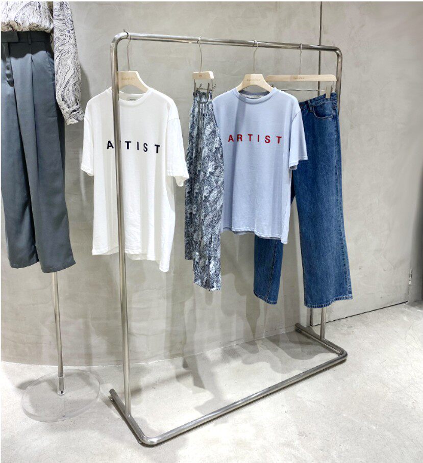 Women's Clothing Shop Stainless Steel Wire Drawing Floor Style Clothes Show Shelf Korean Version Hung Hanger Live Tennis Net Red Display Shelf