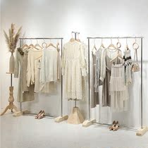 Clothing store floor-standing stainless steel brushed clothing display rack Nakajima rack with wood Nordic style simple hanger