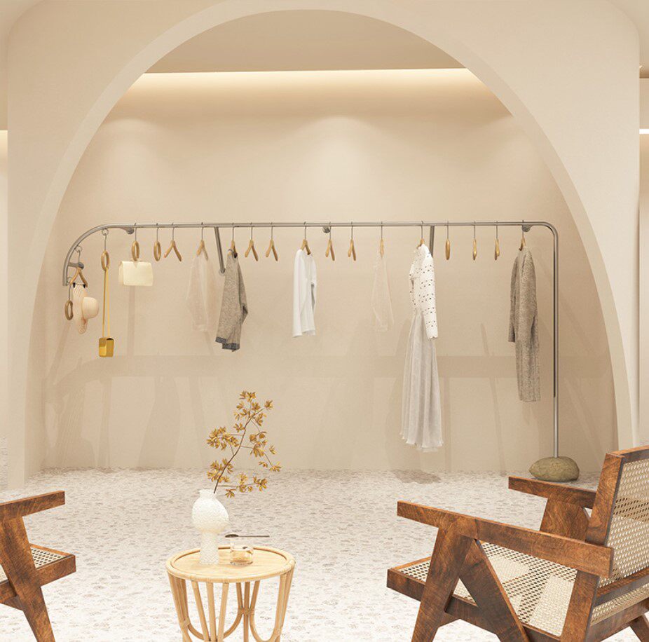 Han Edition Women's clothing store special wall hanging clothing display stainless steel drawing silver shaped rock net red hanging rack