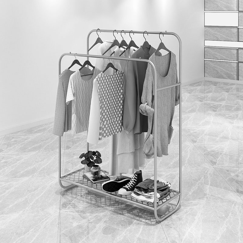 Clothing store in the island clothing display rack double row hanger display rack shop middle shelf Nordic wind silver new