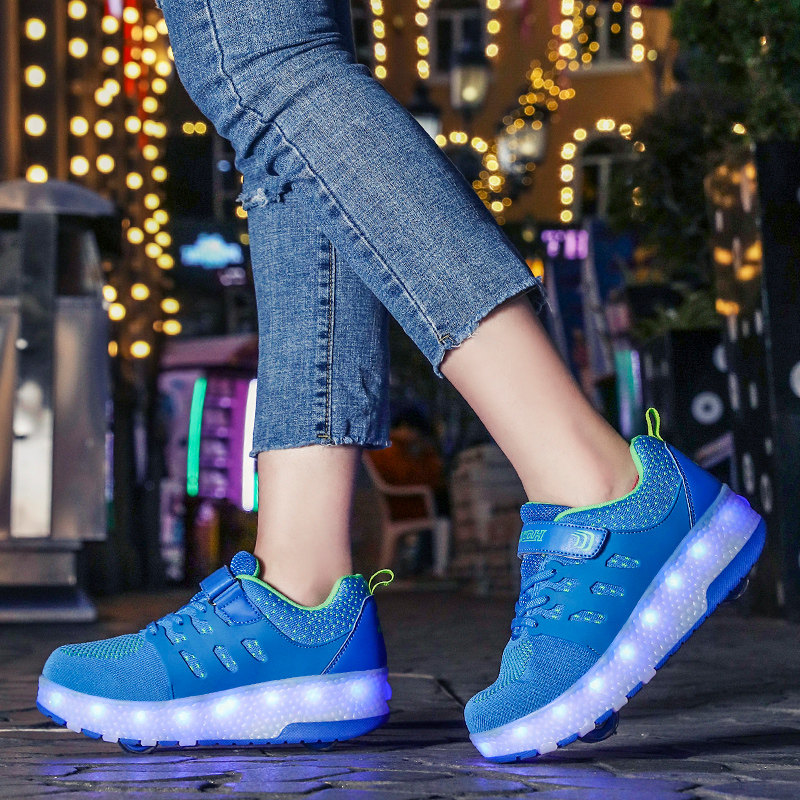 Take shoes boy with lamp single wheel pulley sneakers twin adult sneakers girl with wheel children's shoes