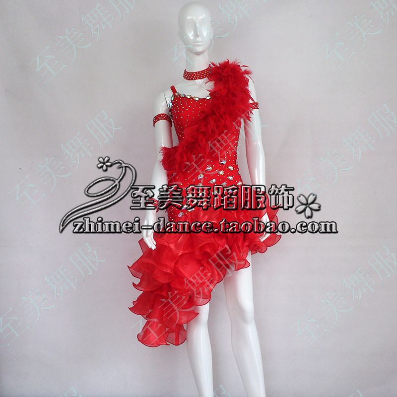 Up to new adult large red harness Stunning Feather Latin Dance Dress Costume performance Conserve Conqueror