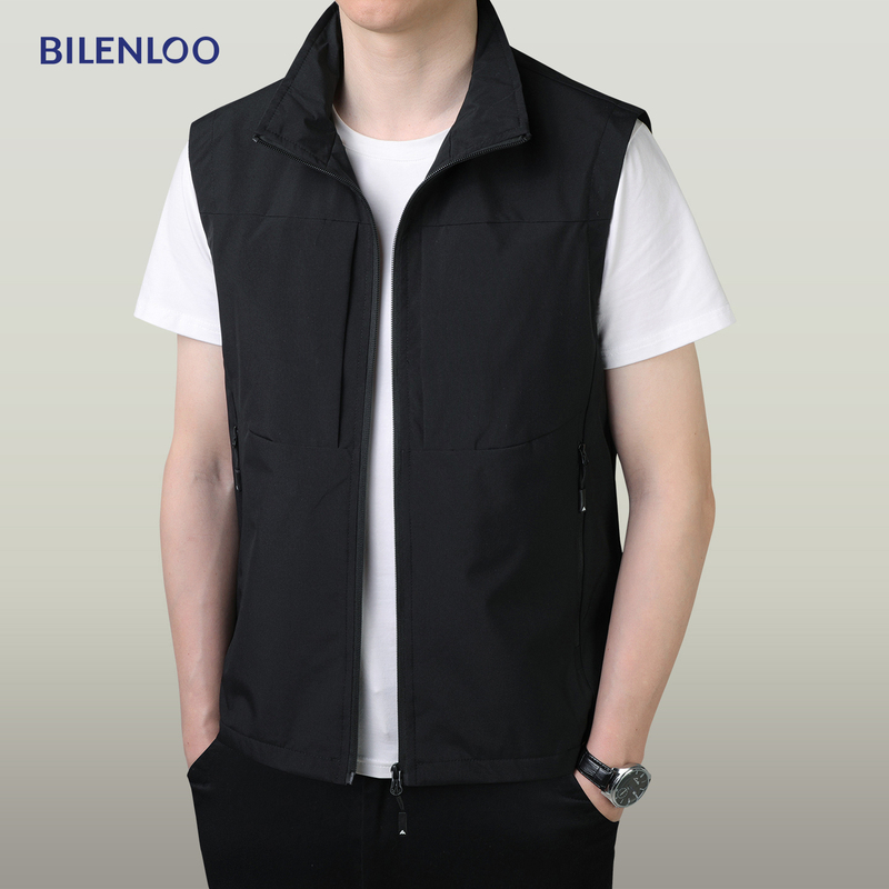 Bilenloo Summer Fishing Vest for Men, Casual Versatile Loose Fit Large Size Stand Collar Sleeveless Jacket, Breathable