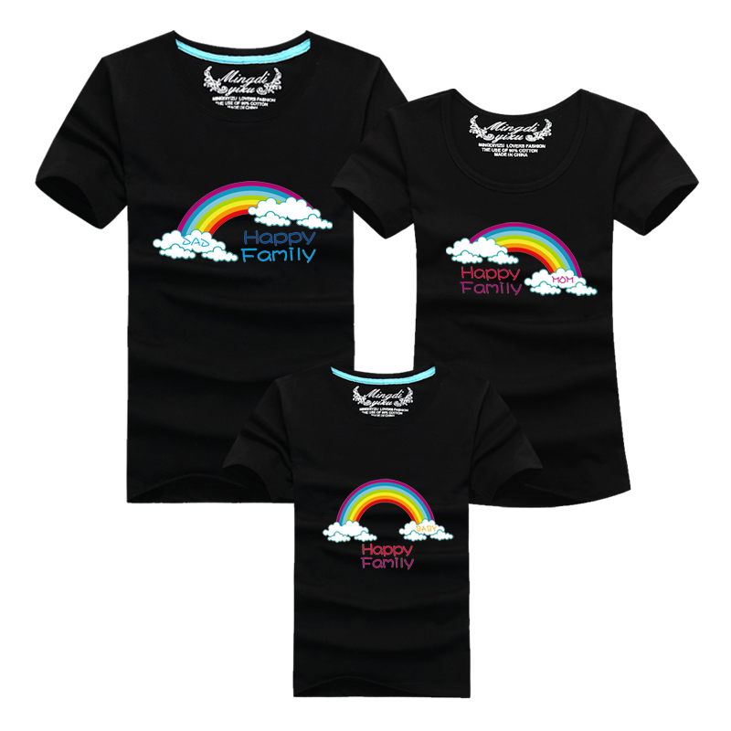 2019 gia đình mới trang bị cho một gia đình ba mùa hè phim hoạt hình cầu vồng in áo thun cotton kích thước lớn tay áo ngắn thủy triều quần áo trẻ sơ sinh