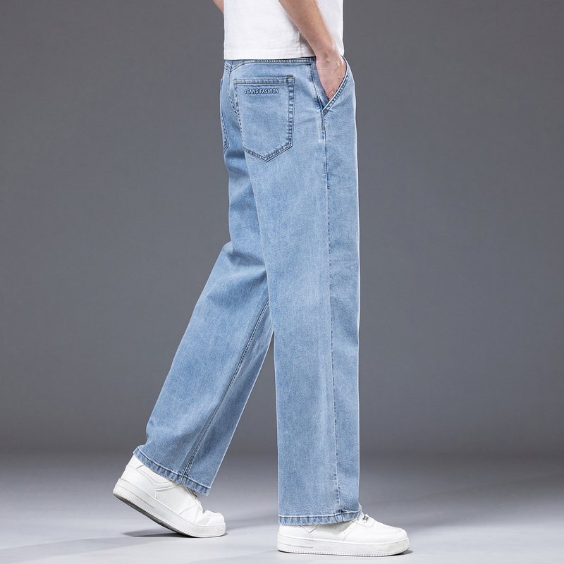 Guangzhou Xintang Light Blue Jeans Men's Straight Loose Large Size Men's Pants Summer Ultra-Thin Casual Long Pants