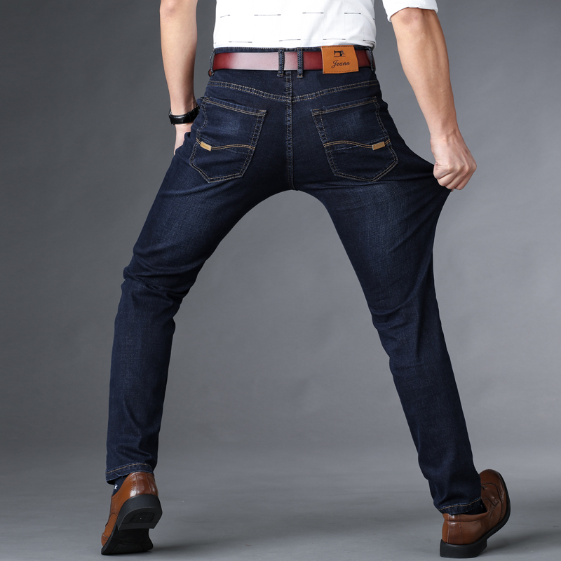Mùa thu và mùa đông dày quần jean co giãn cao lỏng thẳng eo cao cộng với phân bón quần thun XL quần bò ống rộng nam