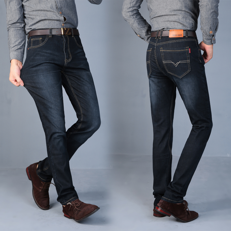 Mùa thu và mùa đông dày quần jean co giãn cao lỏng thẳng eo cao cộng với phân bón quần thun XL quần bò ống rộng nam