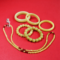 (Accepted inspection) Borneo Hua Hetian Jade Xinjiang Ruoqiang material yellow mouth material Topaz bracelet bead string Jade chain