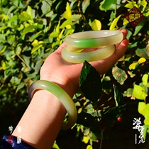 (Bharat Flower) Qinghai Material Hetian Jade White Jade Bracelet with Emerald Smoke Purple Three-color Emerald Green Formal Ladies Jade Bracelet