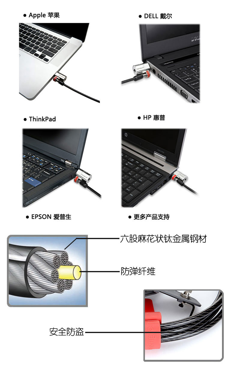 Mỹ Kensington lock máy tính người ngoài hành tinh DELL Dell XPS máy tính xách tay khóa ổ khóa chống trộm Dell - USB Aaccessories cáp sạc usb type c