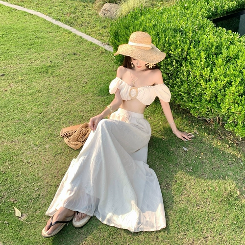 Короткий комплект, юбка, открытые плечи, рукава фонарики