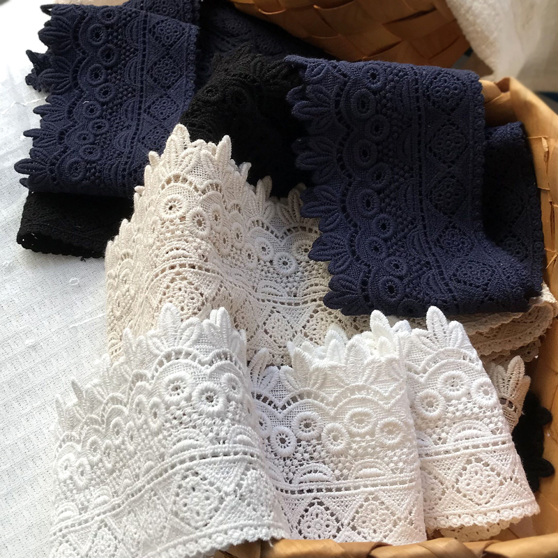 9cm Wide Cotton Thickened Lace Embroidery Water-Soluble Lace Trim Material for Handmade DIY Clothing, Skirts, Sweater Hem Decoration
