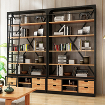 LOFT Nordic solid wood bookshelf bookcase American retro wrought iron shelf living room storage floor industrial style creativity