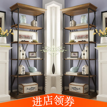 loft American wrought iron bookshelf Bedroom solid wood storage rack Living room floor-to-ceiling multi-layer rack Industrial style creative shelf