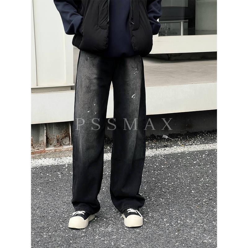 Fat Casual Pssmax Early Autumn Heavy-Duty Ink-Spotted Jeans for Men, Large Size, Slightly Chubby, Breathable Straight-Leg Long Pants Fat Casual Pssmax Early Autumn Heavy-Duty Ink-Spotted Jeans for Men, Large Size, Slightly Chubby, Breathable Straight-Leg Long Pants