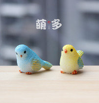 Emulated Little Bird Kong Diamond Blue Parrot Yellow Orioles Flowers Colourful Nestle Multi-Meat Bonsai Ornament Microscape Animal Mercy
