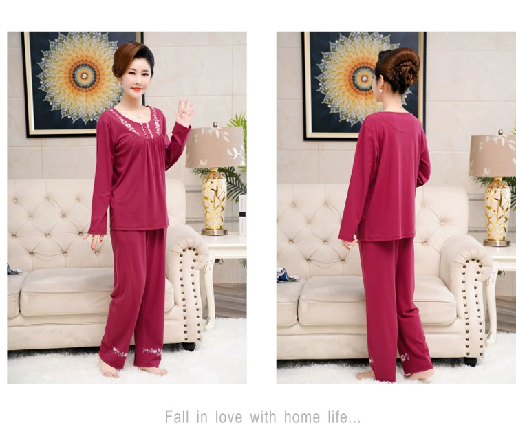 Bộ đồ ngủ bà già xuân thu bà già cotton dài tay, bà già trung niên, bà, bà già - Pyjama