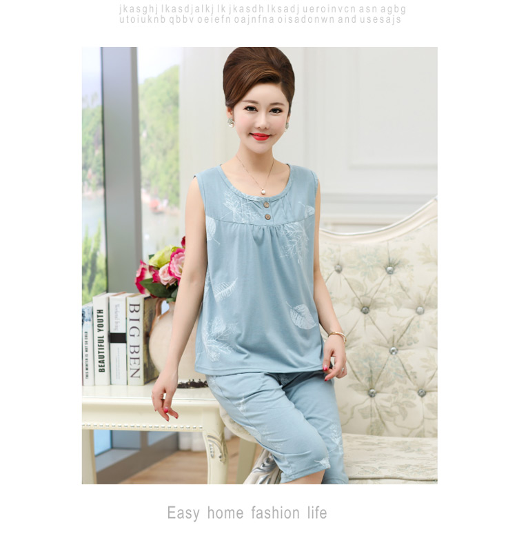 Bộ đồ ngủ của mẹ mùa hè mỏng tay áo vest không tay cỡ lớn mm200 kg Mẹ chồng già phục vụ nhà - Bộ Pajama thời trang nữ