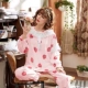 Đồ ngủ nữ mùa thu và mùa đông dày lông cừu san hô béo mm200 kg cộng với phân bón XL lỏng flannel dịch vụ nhà phù hợp áo đẹp