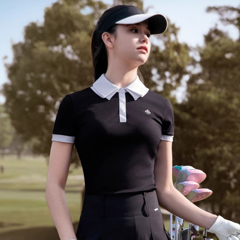 25 American Pga Golf Women's Spring and Summer Golf Uniforms Women's Short-Sleeved T-Shirt Stacked Collar Sports Top Short Skirt Pants Suit