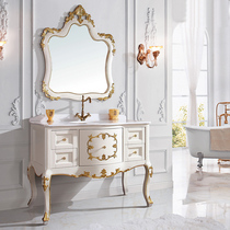 European bathroom cabinet Oak light luxury bathroom cabinet washbasin cabinet combination solid wood wash table gold marble bath cabinet