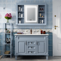 American solid wood bathroom cabinet European bathroom cabinet Oak wash table washbasin cabinet combination smart mirror cabinet sink