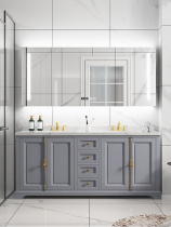 Light luxury simple beauty bathroom cabinet solid wood floor French rock board wash hand wash basin cabinet combination toilet wash table