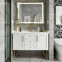 Solid Wood light luxury bathroom cabinet floor-to-ceiling oak American bathroom cabinet washbasin cabinet combination toilet smart sink