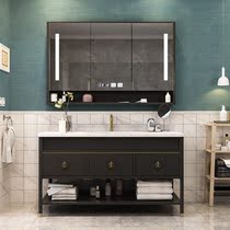 Light luxury bathroom cabinet combination floor-to-floor oak bathroom cabinet solid wood wash basin toilet Nordic smart mirror cabinet Black