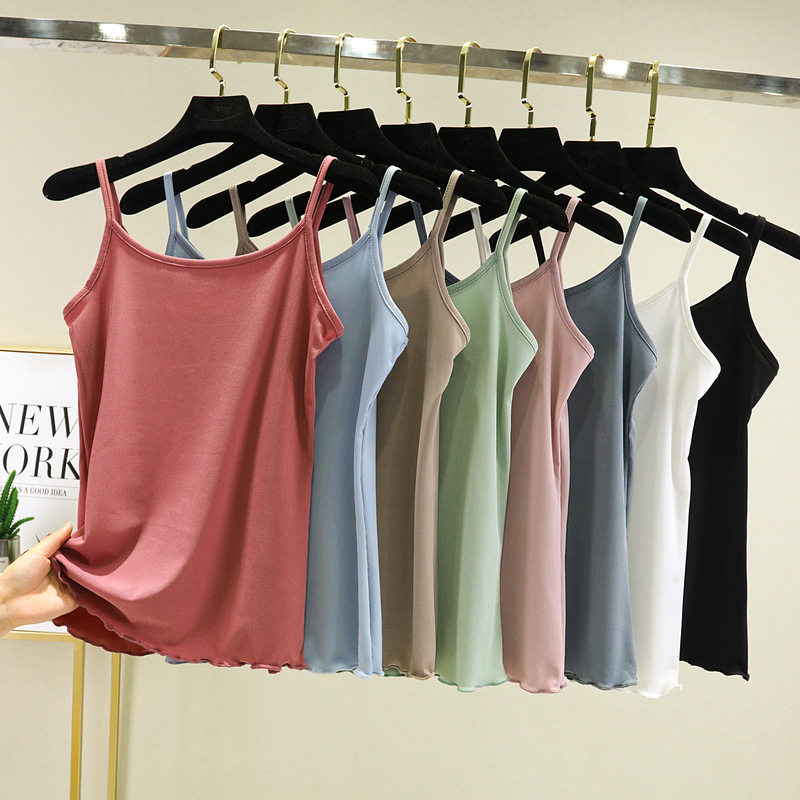 Ice Silk Camisole for Women, Summer Sleeveless Inner Layer, Slim Fit with Ruffled Edges, Stylish Plus-Size Outerwear, Thin Top