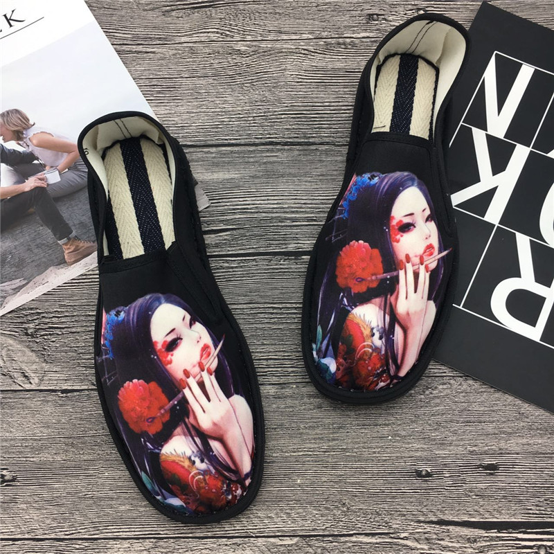 Giày nam xuân hè 2019 thời trang mới Giày in 3D phiên bản Hàn Quốc của giày vải nhỏ xã hội đặt chân giày vải thông thường shop giày thể thao nam