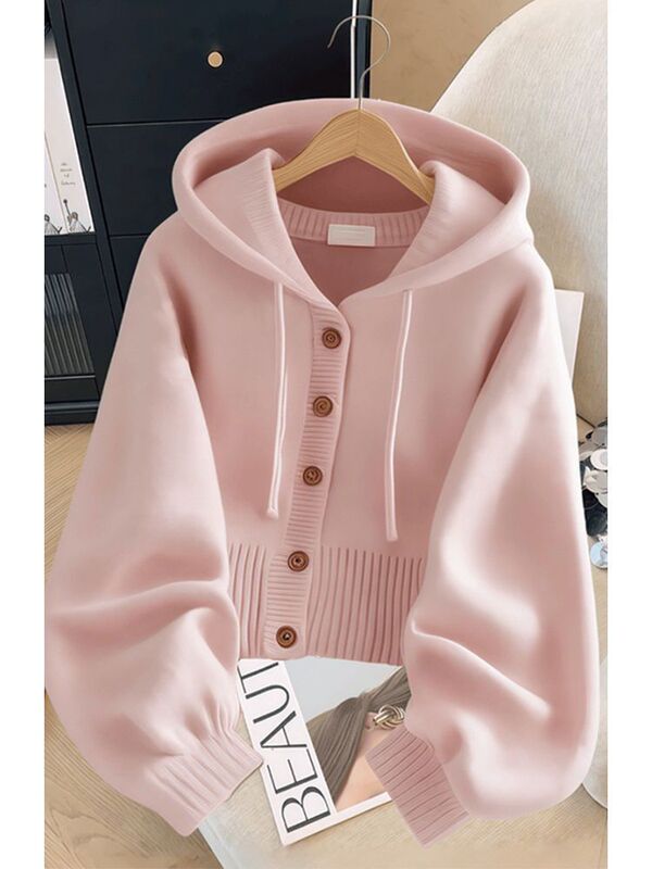 2025 Autumn/Winter New Hooded Knitted Cardigan for Women, Loose Fit, Slimming, Versatile Sweater Jacket Top