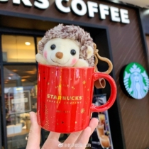 Starbucks Cup 2019 Christmas Cup Plush Hedgehog Mug Red Hedgehog Plush Doll Pendant Keychain