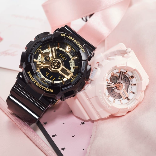 Классическое черное золото с ограниченной подарочной коробкой Движение Casio Пара пары GA-110GB-1A-&-BA-10RG-4A