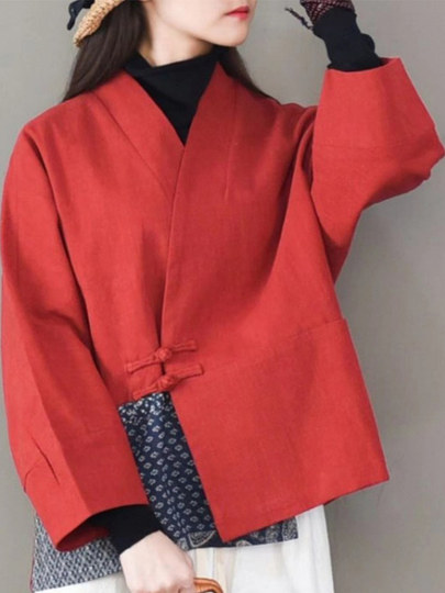 Autumn and winter Chinese style coats, retro buttoned tops, fashionable improved Hanfu, Zen women's tea clothes, long-sleeved cotton clothes