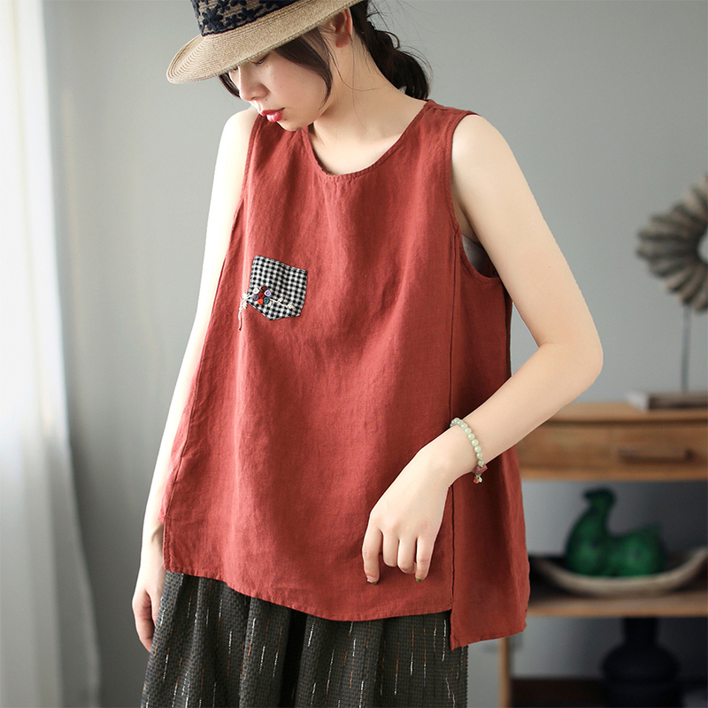 Top Brand Clearance Sale: New Summer Cotton and Linen Camisole, Versatile Sleeveless Solid Color Vintage Base Top Top Brand Clearance Sale: New Summer Cotton and Linen Camisole, Versatile Sleeveless Solid Color Vintage Base Top