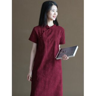 Retro New Chinoiserie Improved Cheongsam Dress for Women 2025 Summer Loose Young Style Artistic Short-Sleeved Mid-Length Skirt for Women
