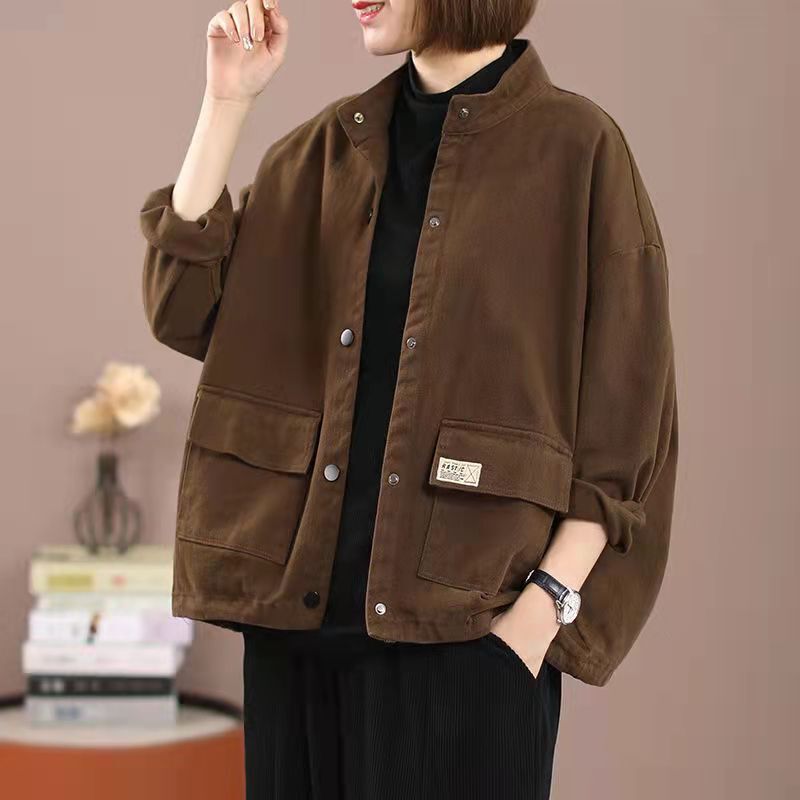 Autumn 2026 New Korean Style Casual Plus-Size Loose Slimming Pocket Cardigan Jacket Retro Fashionable Long-Sleeve Top