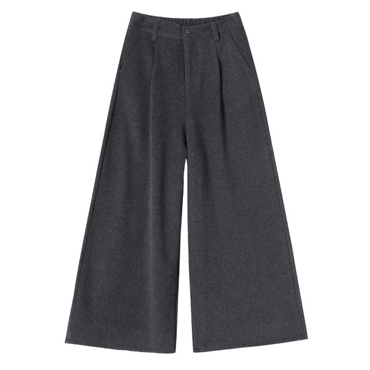 Pants plus size women's high waist casual pants 2025 autumn and winter new style woolen nine-point pants straight pants plus velvet suit pants