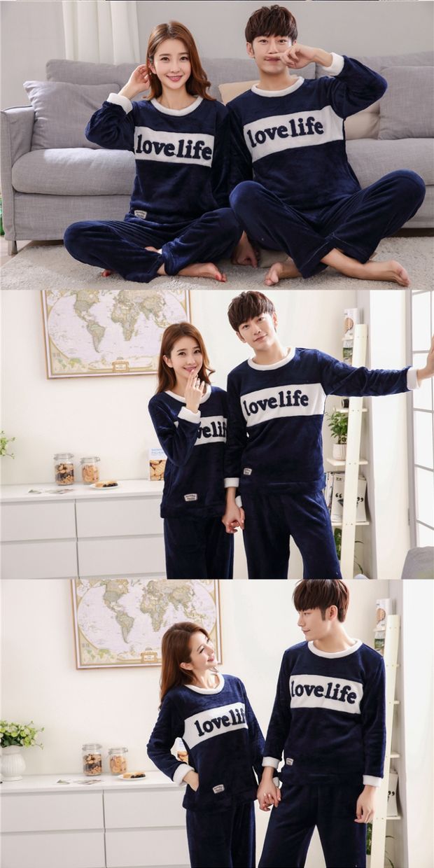 Mùa thu và mùa đông san hô lông cừu cặp đôi đồ ngủ dài tay phim hoạt hình flannel nam và nữ phù hợp với dịch vụ nhà mùa đông phần mỏng phiên bản Hàn Quốc đồ pijama