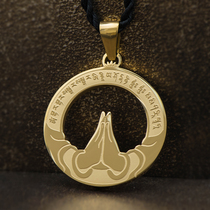 Simple practice golden hands with ten bergamot big follow curse pendant male Dharani scripture titanium steel necklace female pendant